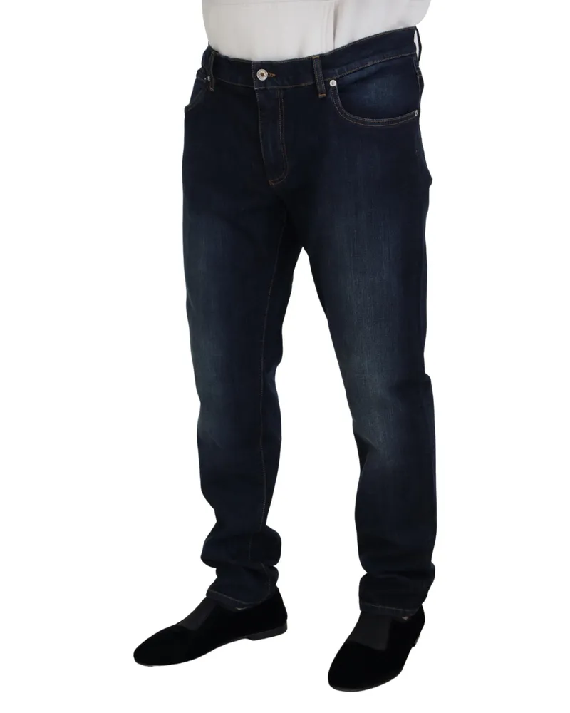 Dolce & Gabbana Men's Blue Cotton Straight Fit Casual Denim Jeans Elastane Clothing Navy