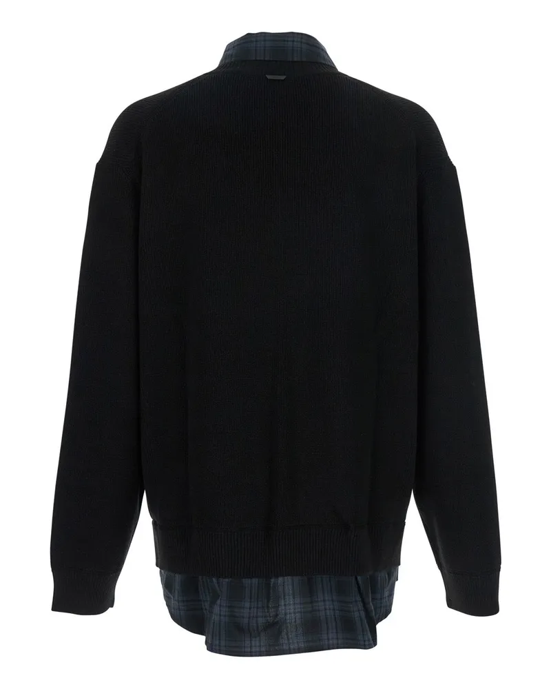 JUUN.J Men Black Sweater With Layered Design Cotton And Wool Blend Tops Top Black