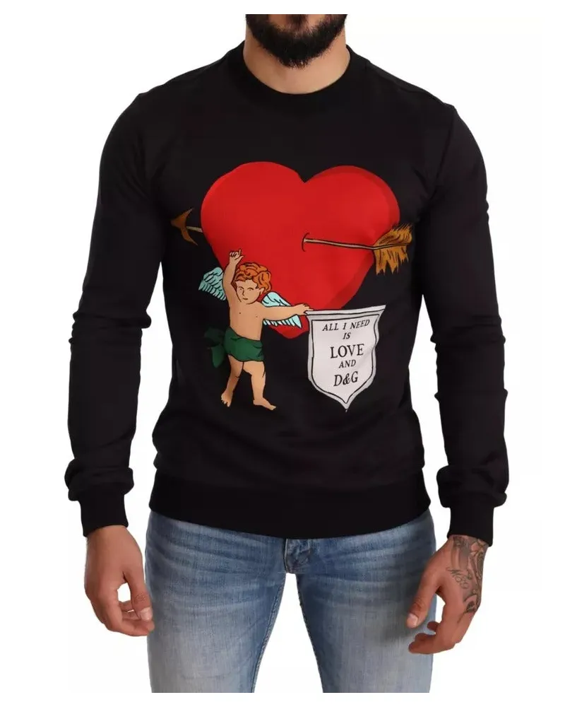 Dolce & Gabbana Men's Black Cupid Print Hoodie Sweatshirt Sweater Cotton Clothing Black