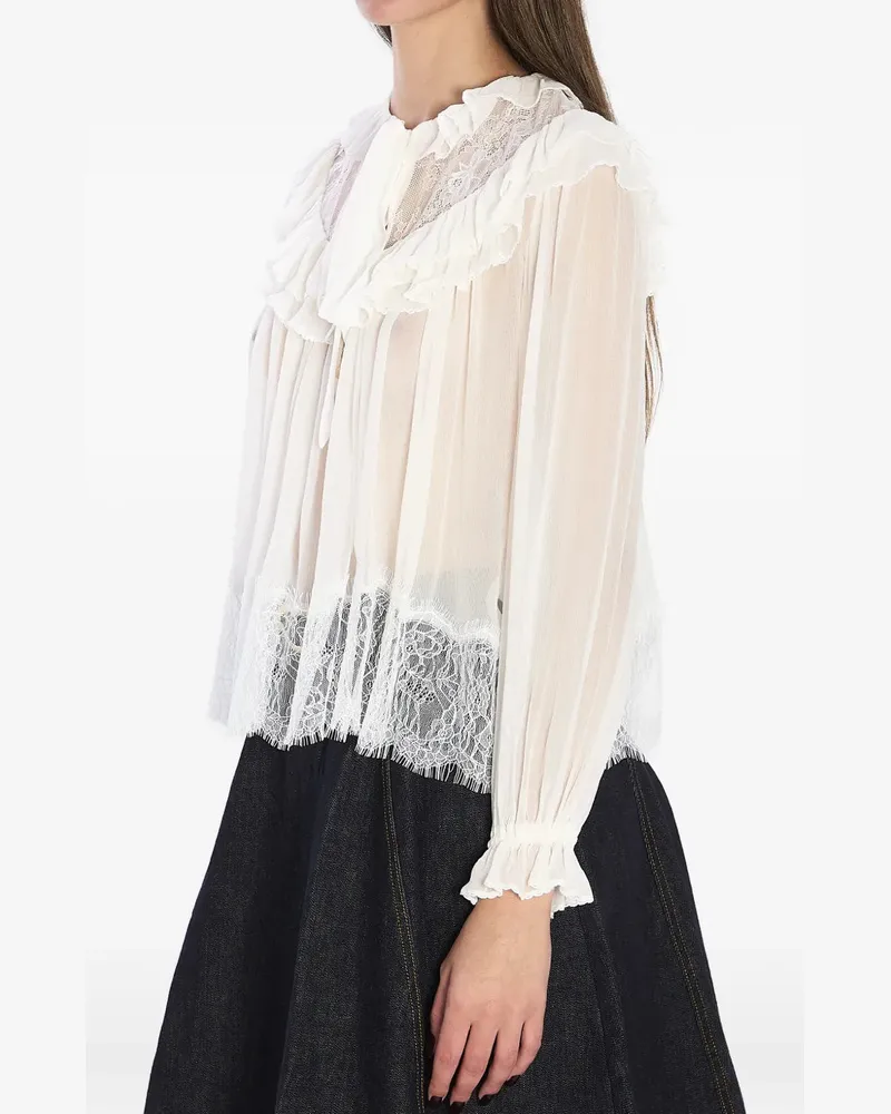 Self-Portrait Women's Lace Ruffled Top Ss26 W White