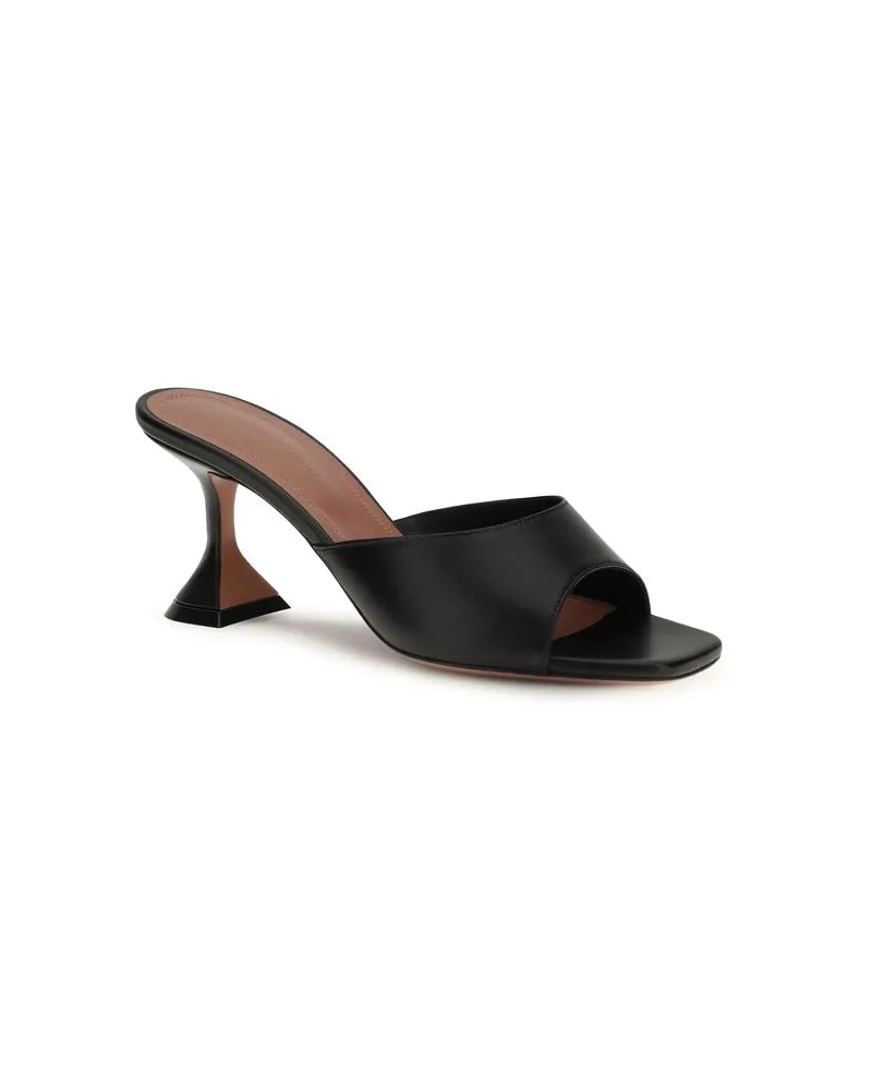 Amina Muaddi Women's Black Calf Leather Bos Taurus Stiletto Heel Sandals 