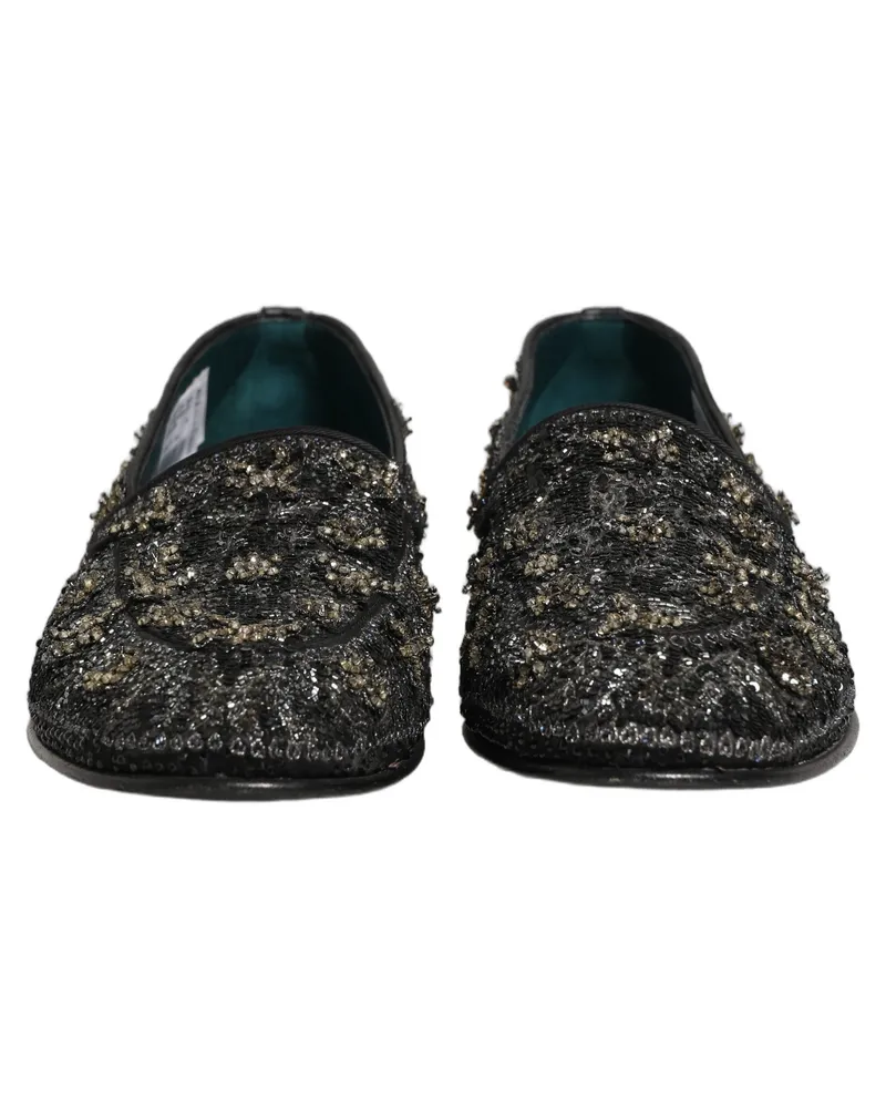 Dolce & Gabbana Men's Black Rhinestone Embellished Loafers Shoes Leather Black