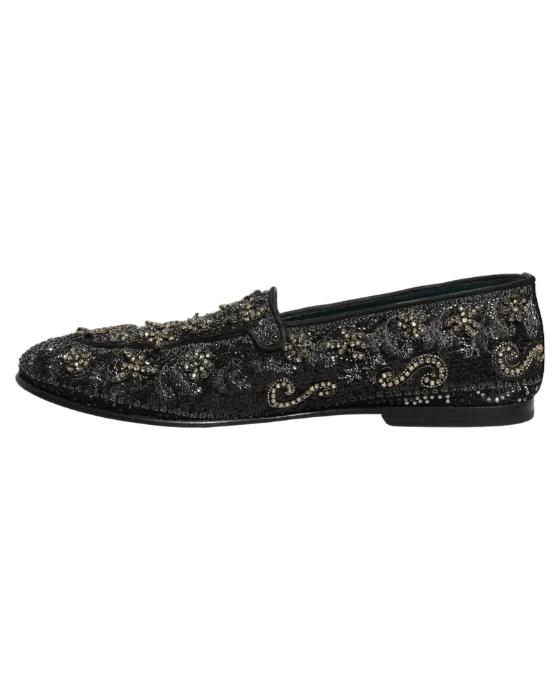 Dolce & Gabbana Men's Black Rhinestone Embellished Loafers Shoes Leather Black