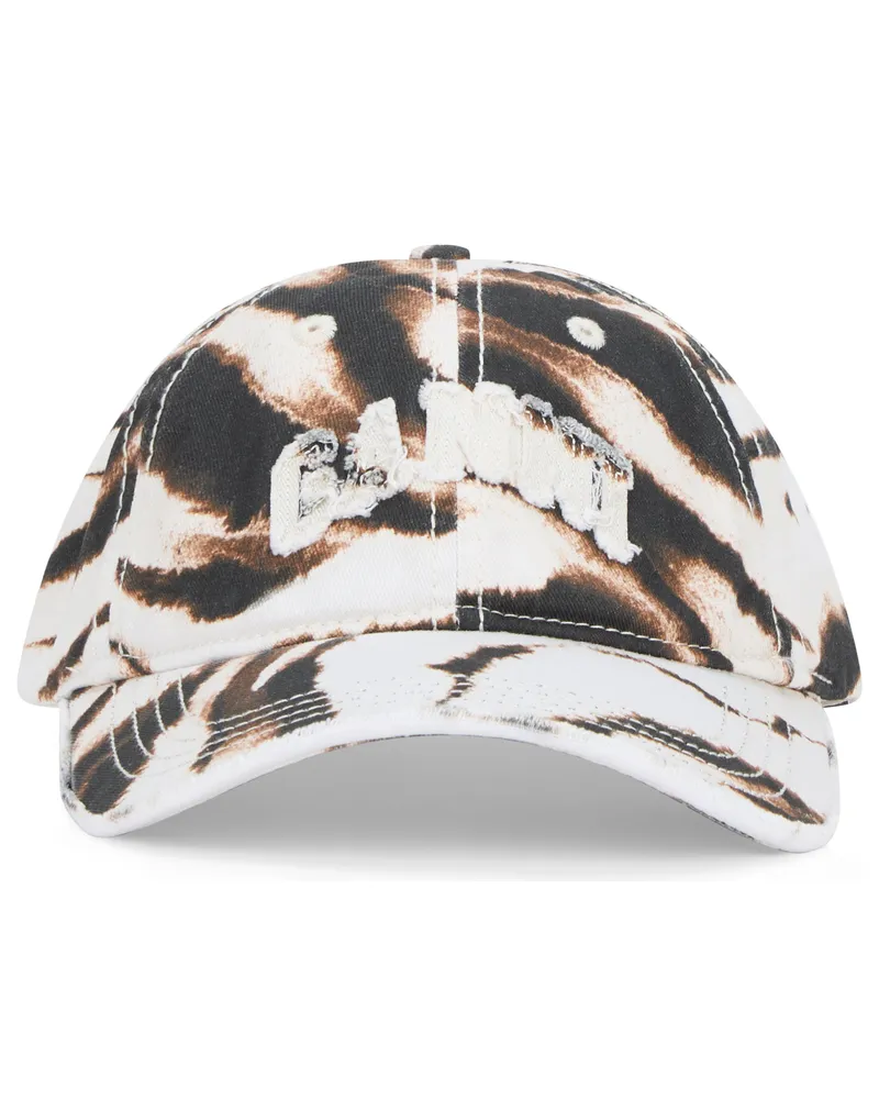 Ganni Women's Cap With Animal-Print Visor, Egret Cotton Hat Multicolor