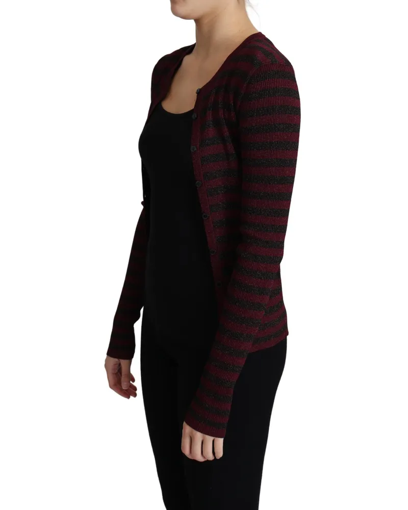 Dolce & Gabbana Women's Black Red Striped Viscose Cardigan Sweater Polyester Clothing Black