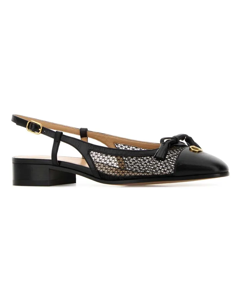 Valentino Garavani Mesh & Leather Slingback Ballet Flat — Black Black