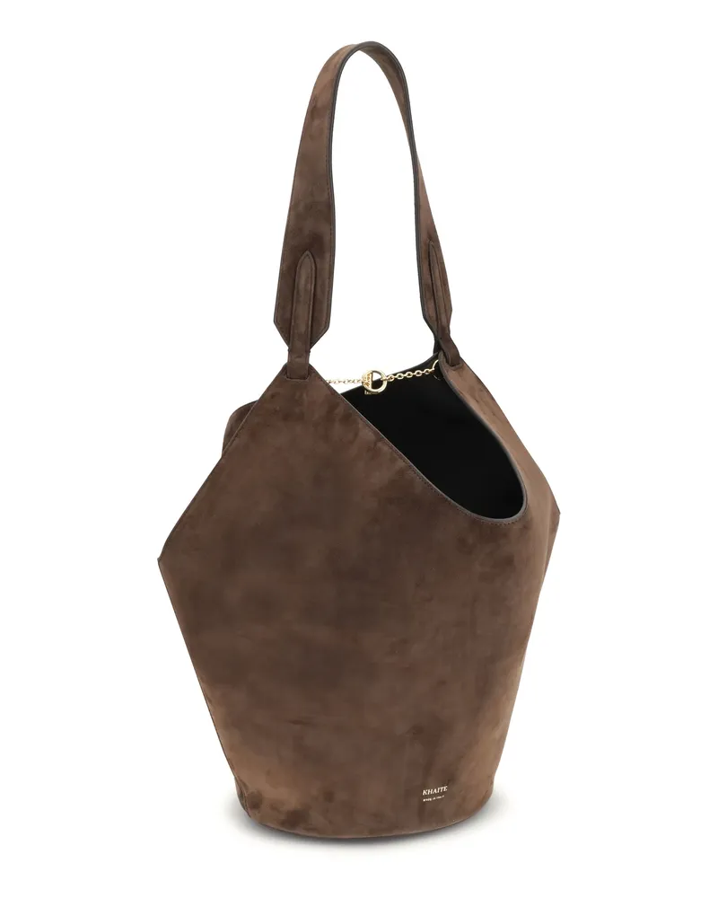 KHAITE Women's Lotus Small Shulder Bag Dark Brown Calf Leather Bos Taurus Shoulder Brown