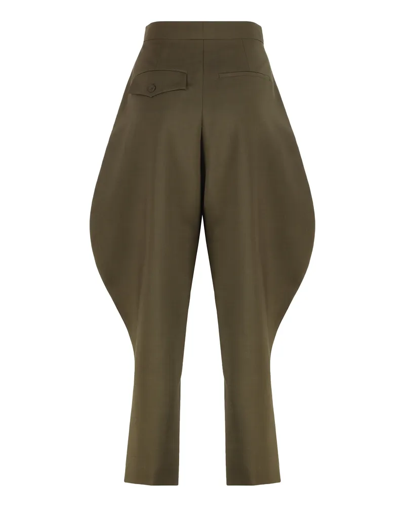 Fendi Women's Palazzo Trousers Wool Mohair Olive Cropped Olive