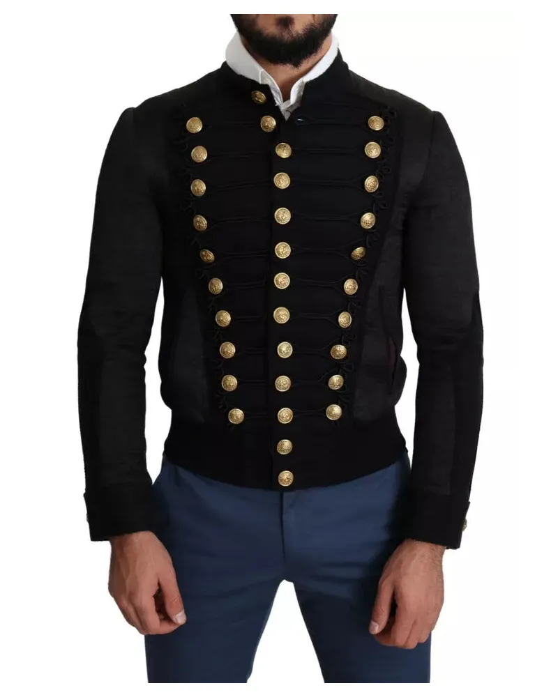 Dolce & Gabbana Men's Black Button Embellished Military Jacket Clothing Black