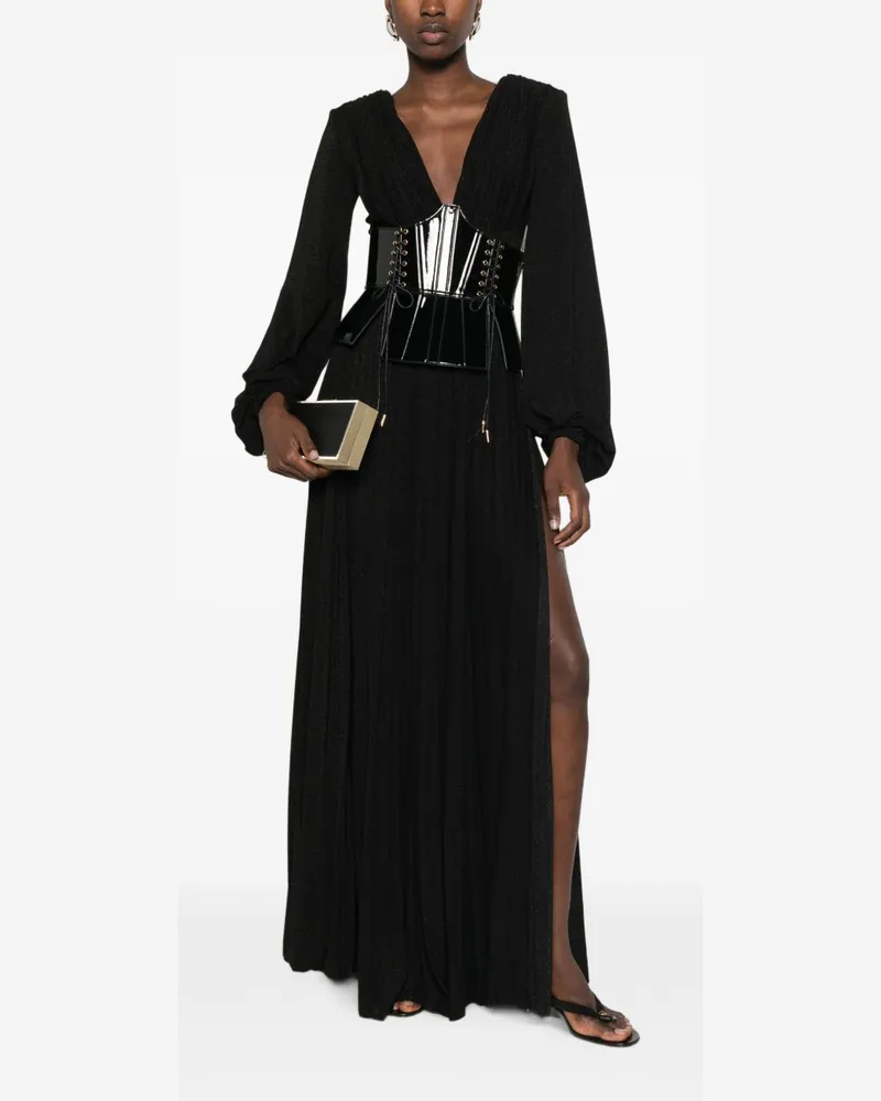 Elisabetta Franchi Lurex Pleated Maxi Dress — Black Black