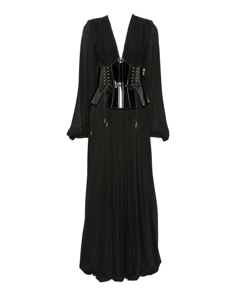 Elisabetta Franchi Lurex Pleated Maxi Dress — Black Black