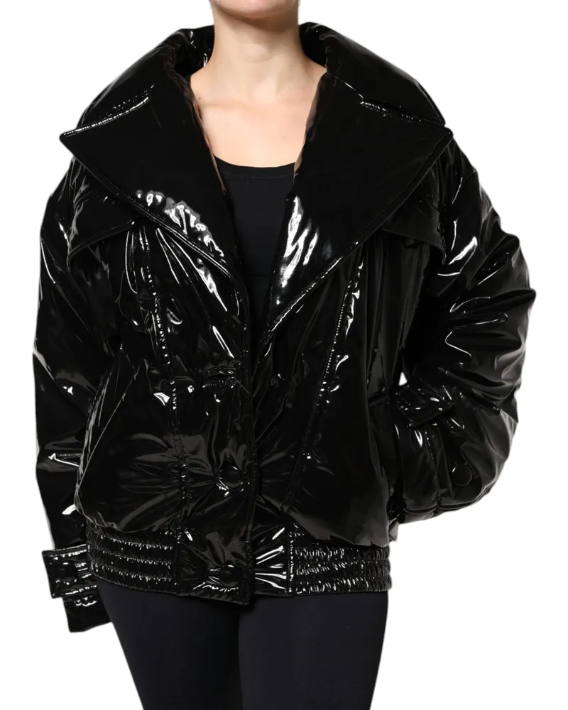 Dolce & Gabbana Women's Black Polyester Button Down Blouson Jacket Pu Clothing Black