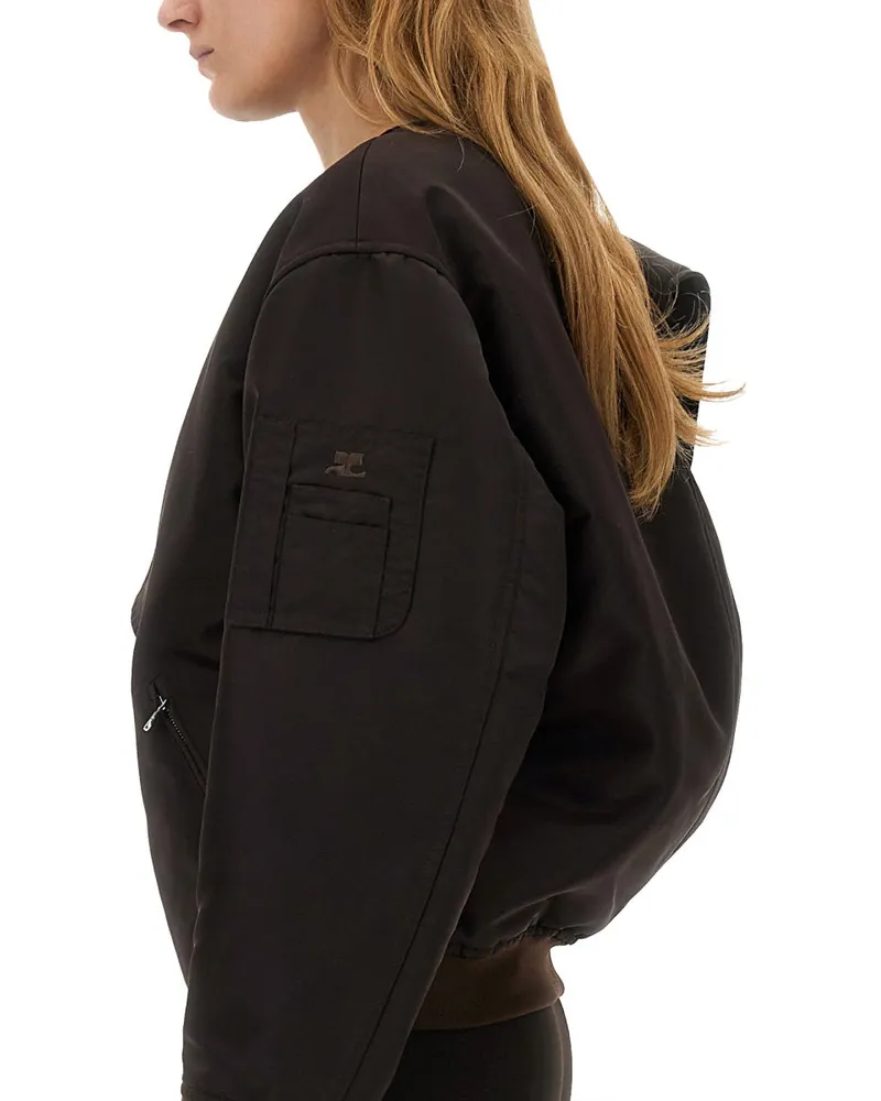 Courrèges Bow Neck Polyamide Bomber Jacket — Brown Brown