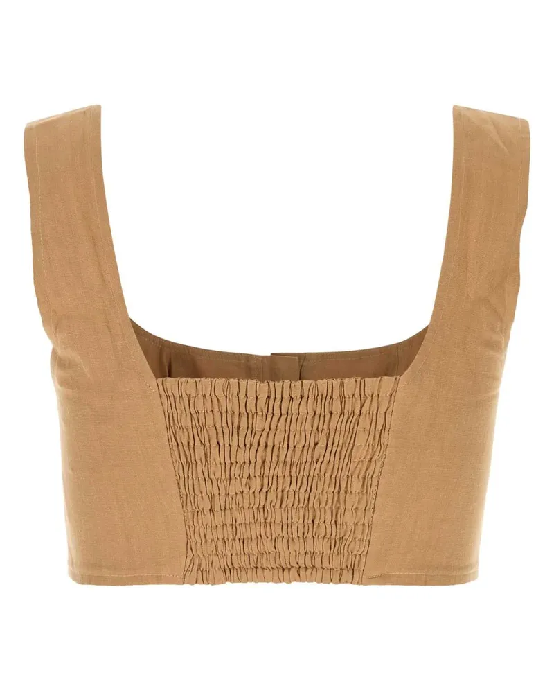 Le Kasha 1918 Women's Camel Linen Jirja Crop-Top Sand Exterior: Lining: Maglie Sweater Beige