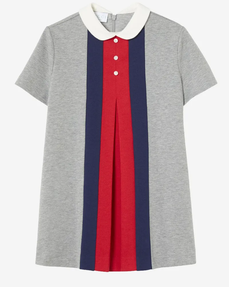 Gucci Girls' Cotton Dress With Web Grey Gray