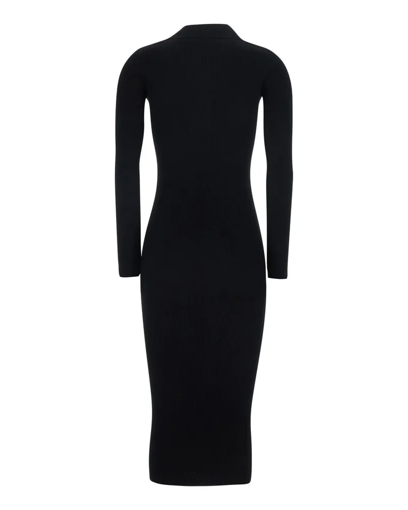 Elisabetta Franchi Women's Ribbed Knit Dress With Ajour Details Black Viscose Black