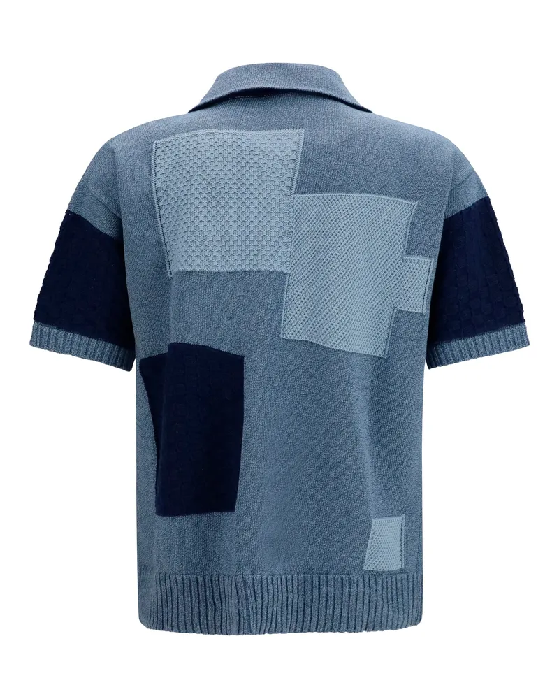 Laneus Men's Short-Sleeve Patchwork Cardigan Denim Blu-Blue Cotton Blu/blue Sweater Blue
