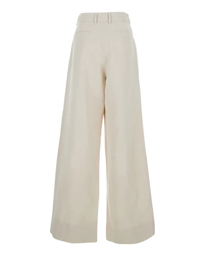 PT TORINO Women's Wide-Leg Trousers Beige Linen-Cotton Blend Beige