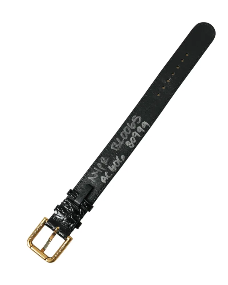 Dolce & Gabbana Women's Black Textured Leather Gold Tone Metal Buckle Armband Accessory Black