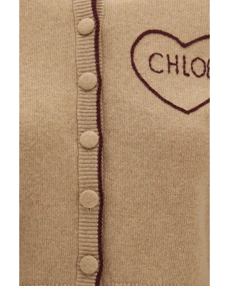 Chloé Women Cardigan Wool And Cashmere Bleached Brown Merino Sweater Beige