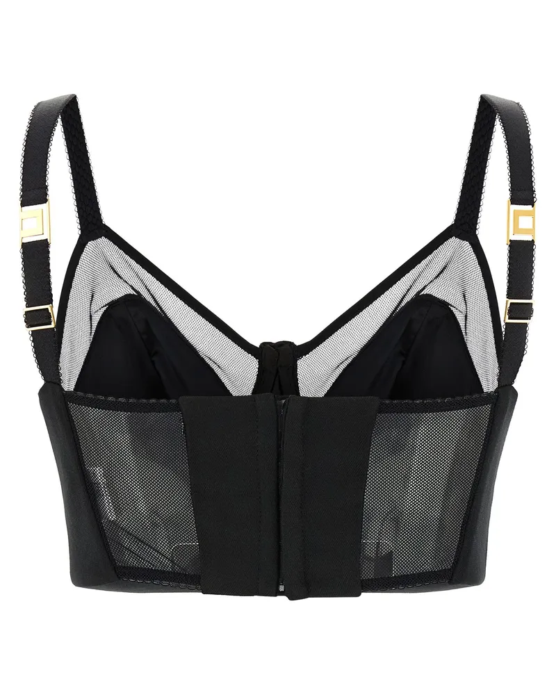 Elisabetta Franchi Wool and Tulle Bustier Top — Black Black
