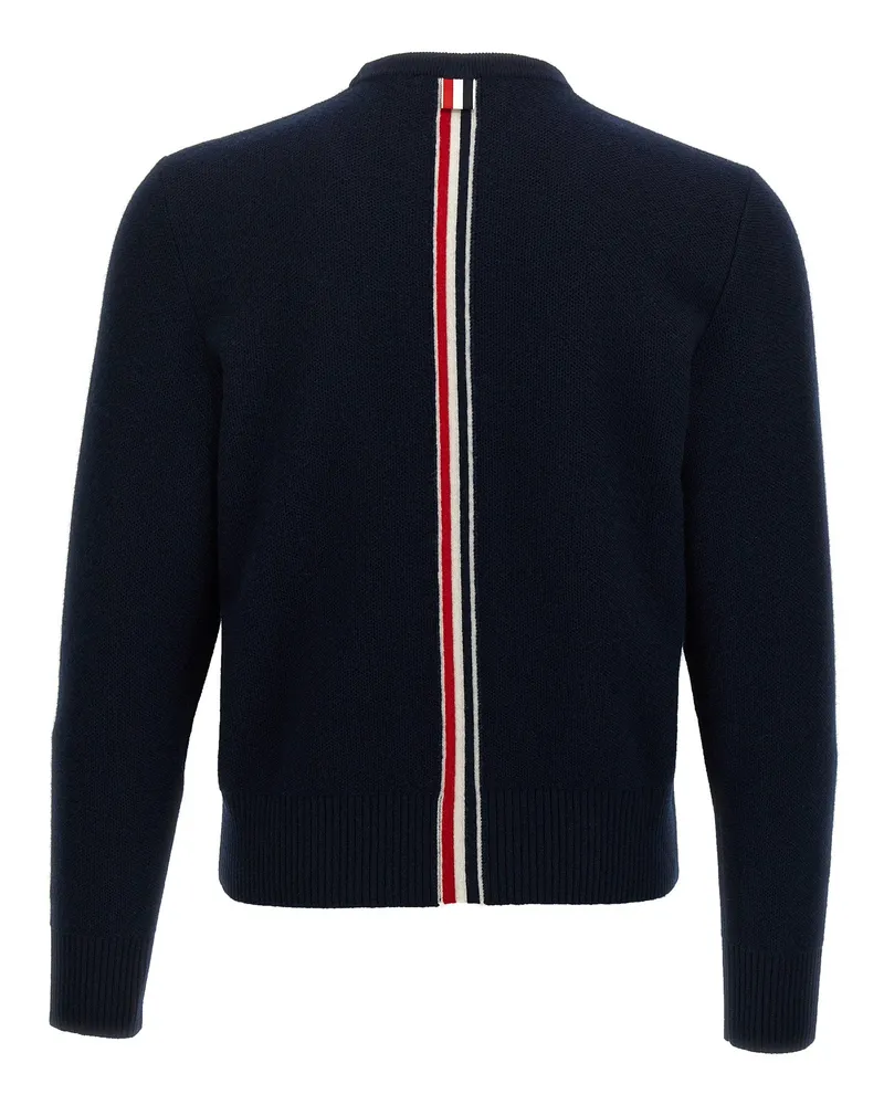 Thom Browne Washed Wool Intarsia Sweater — Navy Navy