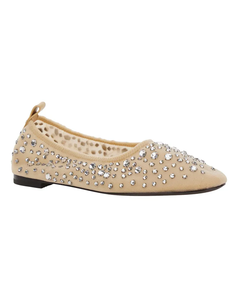 Tory Burch Women's Beige Ballet Flats With Crystal Detail Nylon Ballerina Shoes Beige