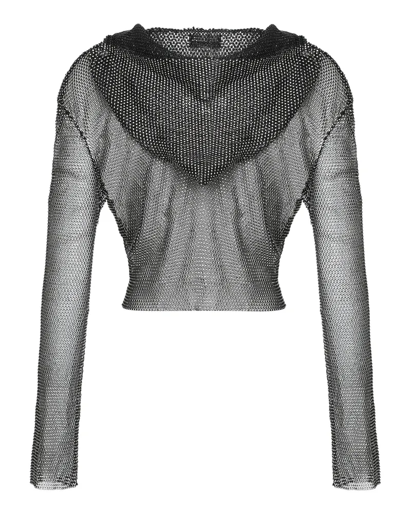 SANTA Brands Women's Cropped Top With Rhinestones And Hood Black Other Fibers Tops Black
