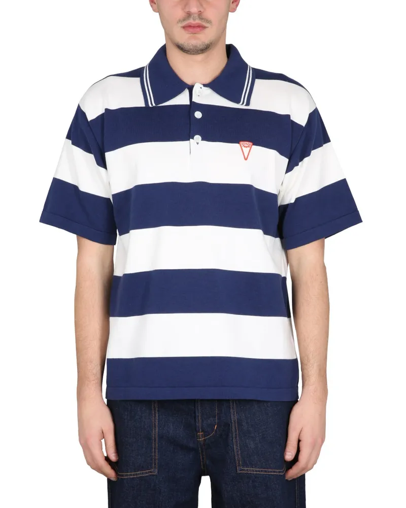 Kenzo Nautical Striped Polo Shirt — Blue Blue