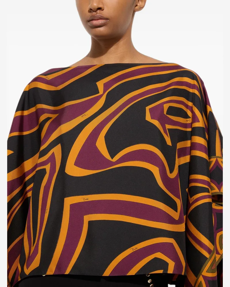 Emilio Pucci Abstract-Print Silk Blouse — Black Black