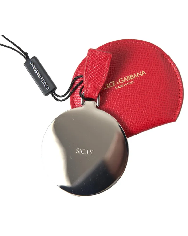 Dolce & Gabbana Women's Red Calfskin Leather Hand Mirror Holder Accessory Red