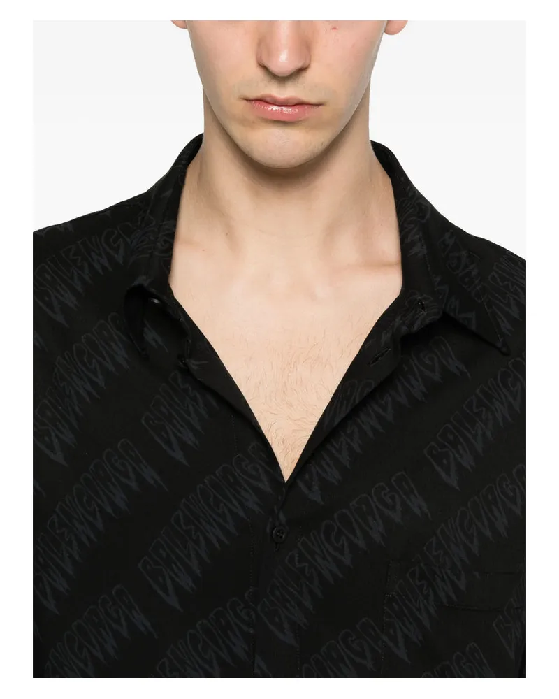 Balenciaga All-Over Logo-Print Viscose Shirt — Black Black
