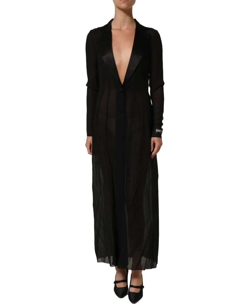 Dolce & Gabbana Women's Black Silk Sheer Chiffon Long Maxi Dress Elastane Black