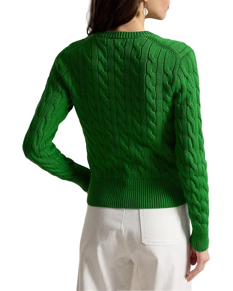 Ralph Lauren Cable-Knit Crewneck Cardigan — Green Green