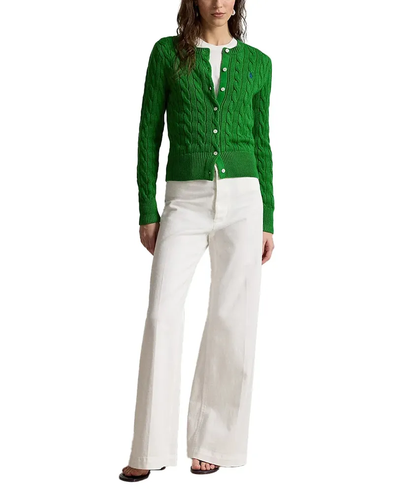 Ralph Lauren Cable-Knit Crewneck Cardigan — Green Green