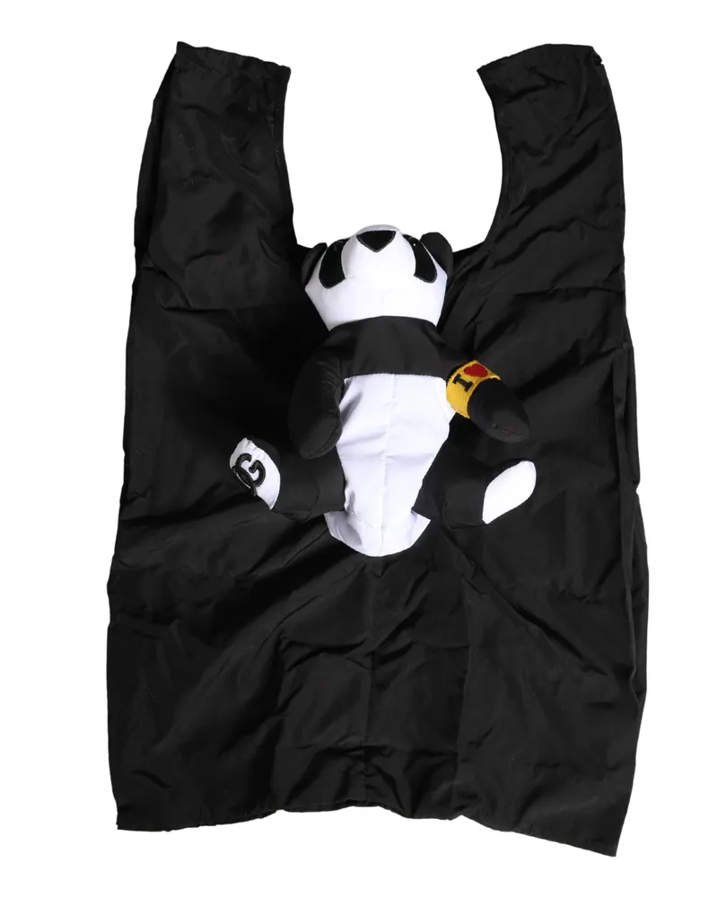 Dolce & Gabbana Men Black Polyester Panda Stuffed Ecobag Bag Accessory Black