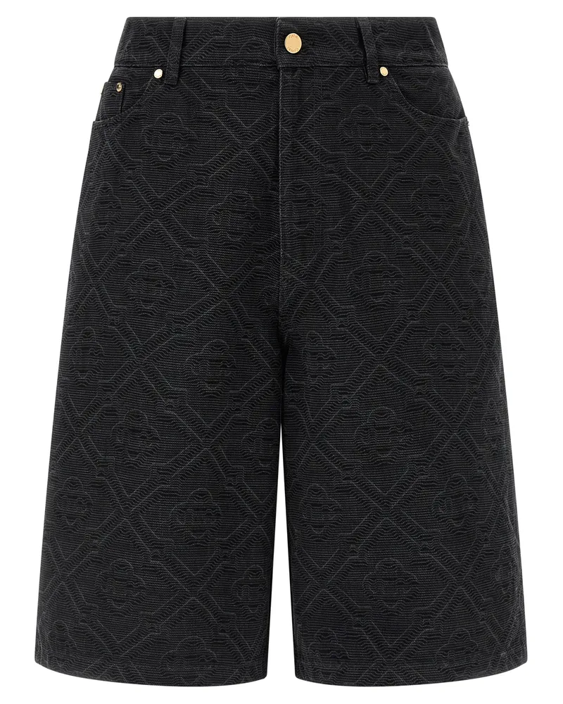 Casablanca Paris Laser-Monogram Cotton Bermuda Shorts — Black Black