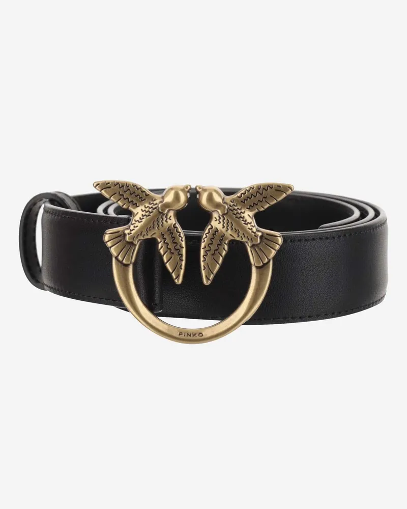 Pinko Women Leather Belt With Logo Black Black