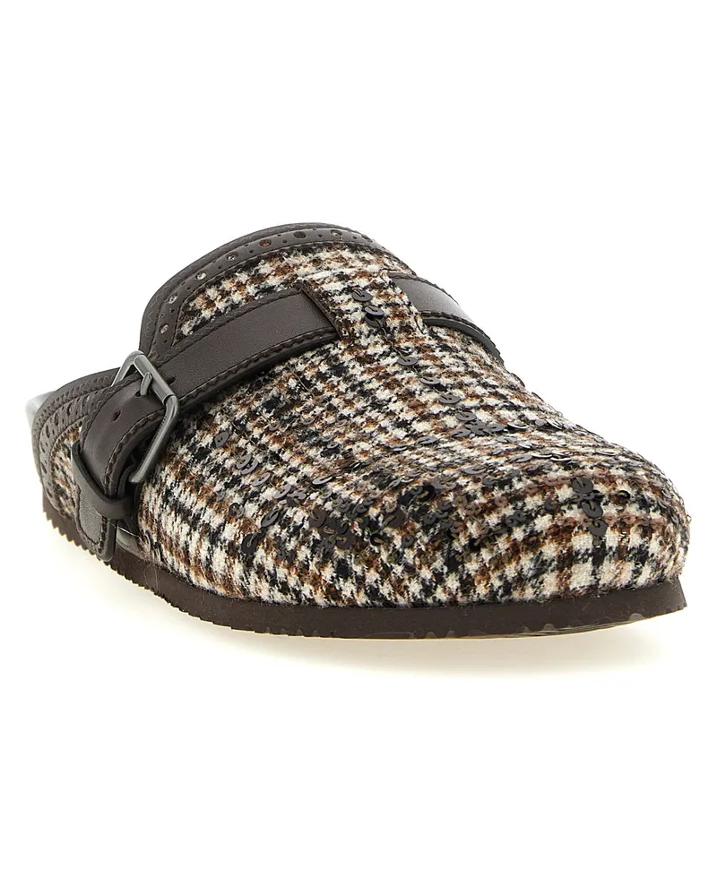 Brunello Cucinelli Houndstooth Sequin Alpaca-Wool Sabot — Black Black