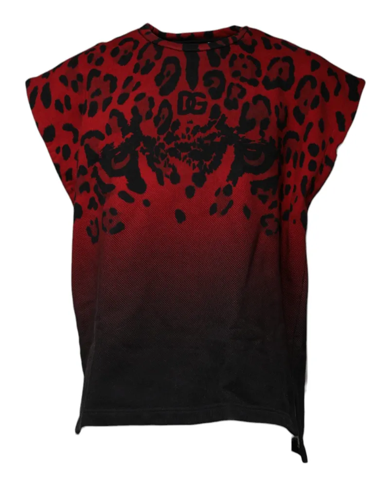 Dolce & Gabbana Men's Red Leopard Print Cotton Sleeveless T-Shirt Black And Red