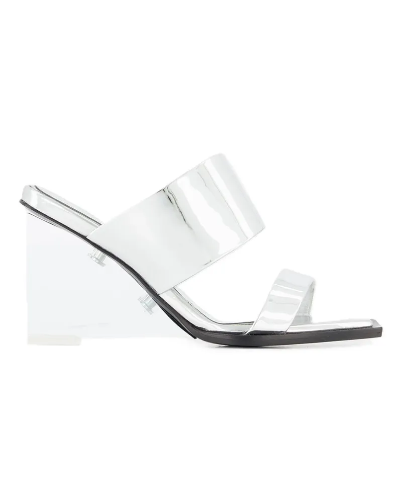 Alexander McQueen Women's Metallic Leather Platform Mule Silver Heels Silver