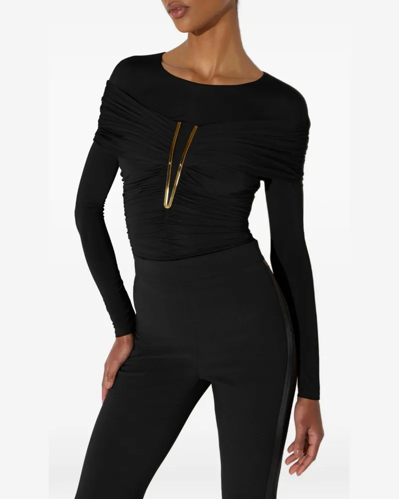 Elisabetta Franchi Ruched Crêpe Bodysuit — Black Black