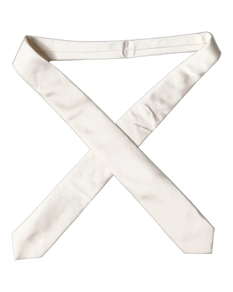 Dolce & Gabbana Off White Satin Silk Adjustable Women Tied Necktie Tie White