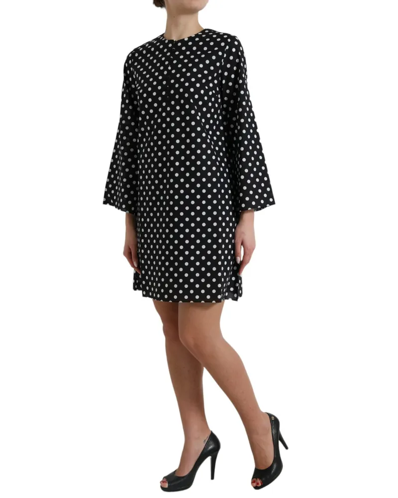 Dolce & Gabbana Women Black White Polka Dot Nylon Shift Mini Dress Cotton Black