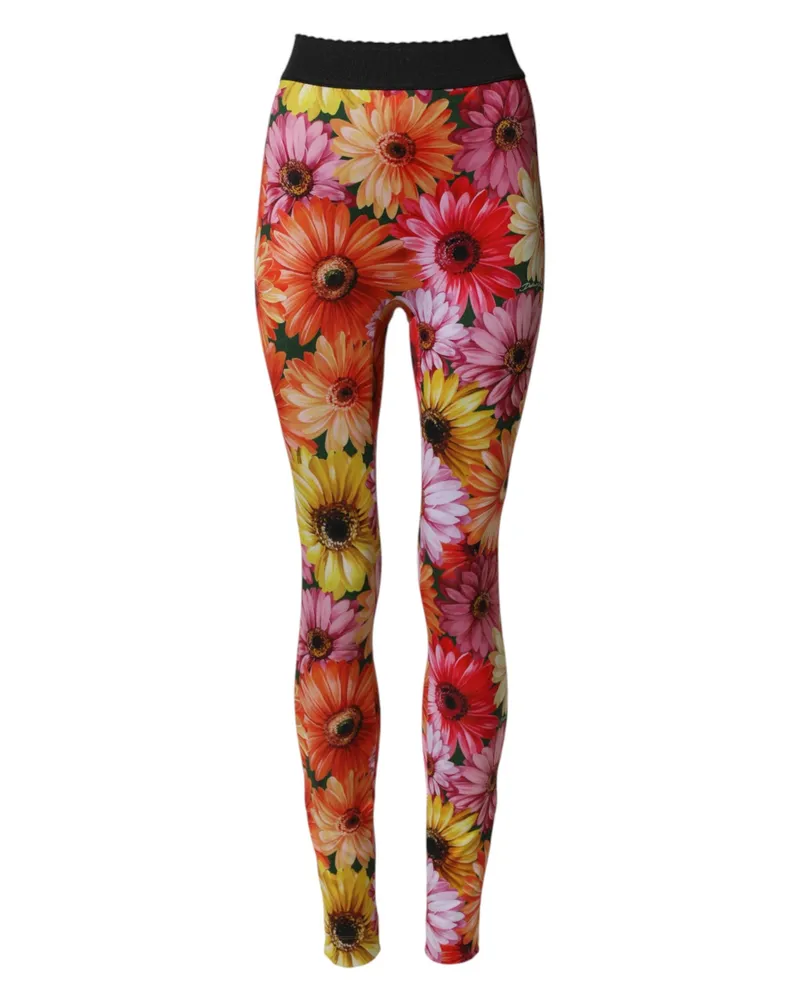 Dolce & Gabbana Women Multicolor Floral Leggings Stretchwaist Pants Elastane+polyamid+polyester Multicolor
