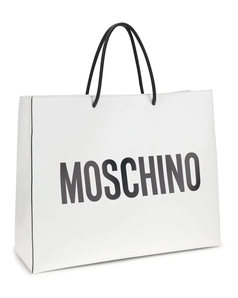 Moschino Logo-Print Calf Leather Shoulder Bag — White White