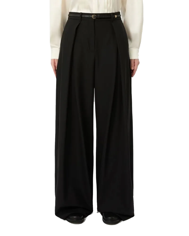 Max Mara Stretch Wool Twill Trousers — Black Black