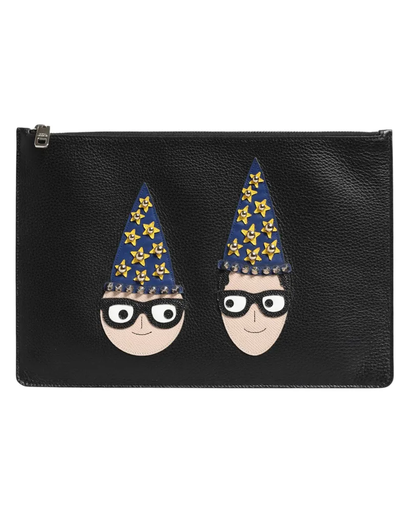 Dolce & Gabbana Men's Graphic Leather Appliqué Card Case Black Cases Black