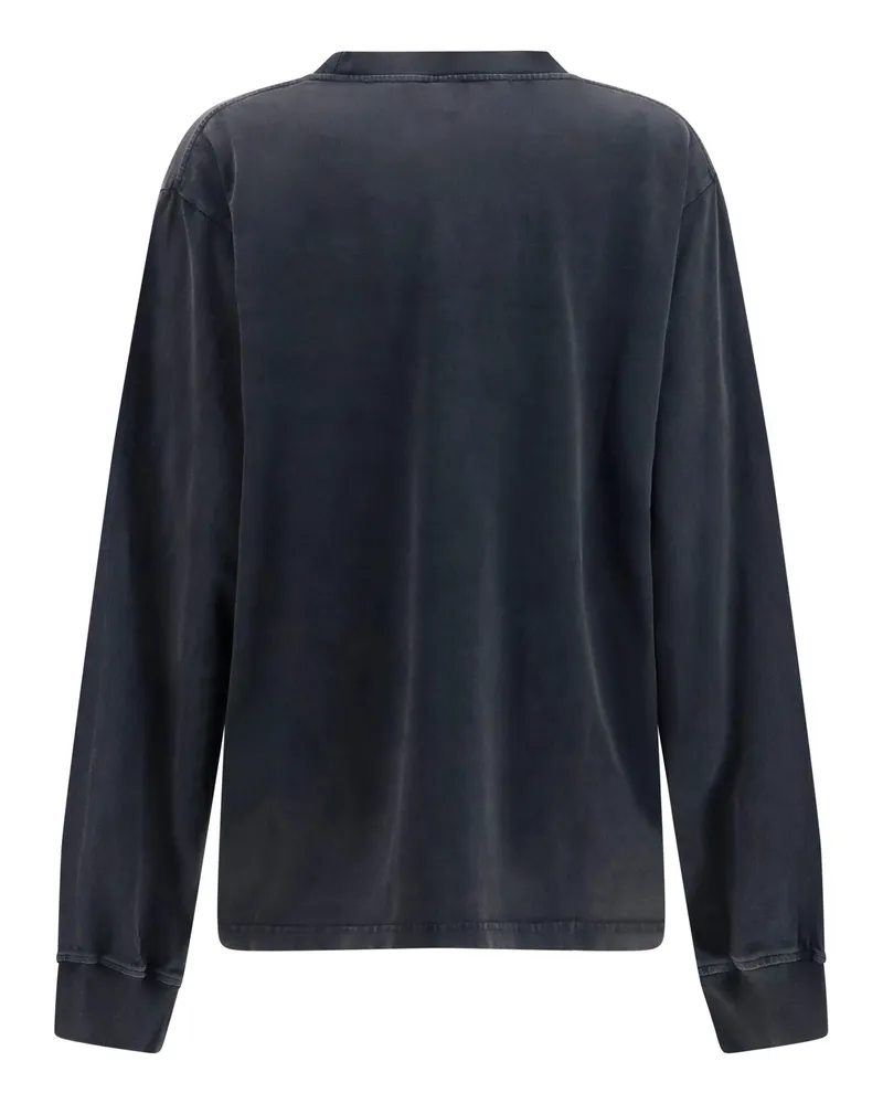 Alexander Wang Women's Long-Sleeve Logo T-Shirt Washed Black Cotton T-Shirts And Polos Black