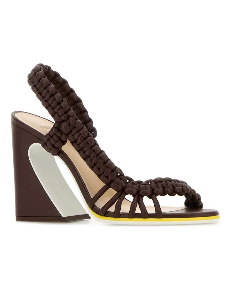 Fendi Women's Brown Leather  Arc Sandals Mahogany+gial Bianco Sandali Brown